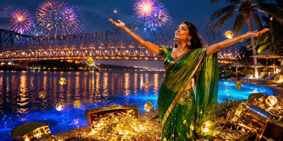 Kolkata Howrah Bridge with cricket and betting theme